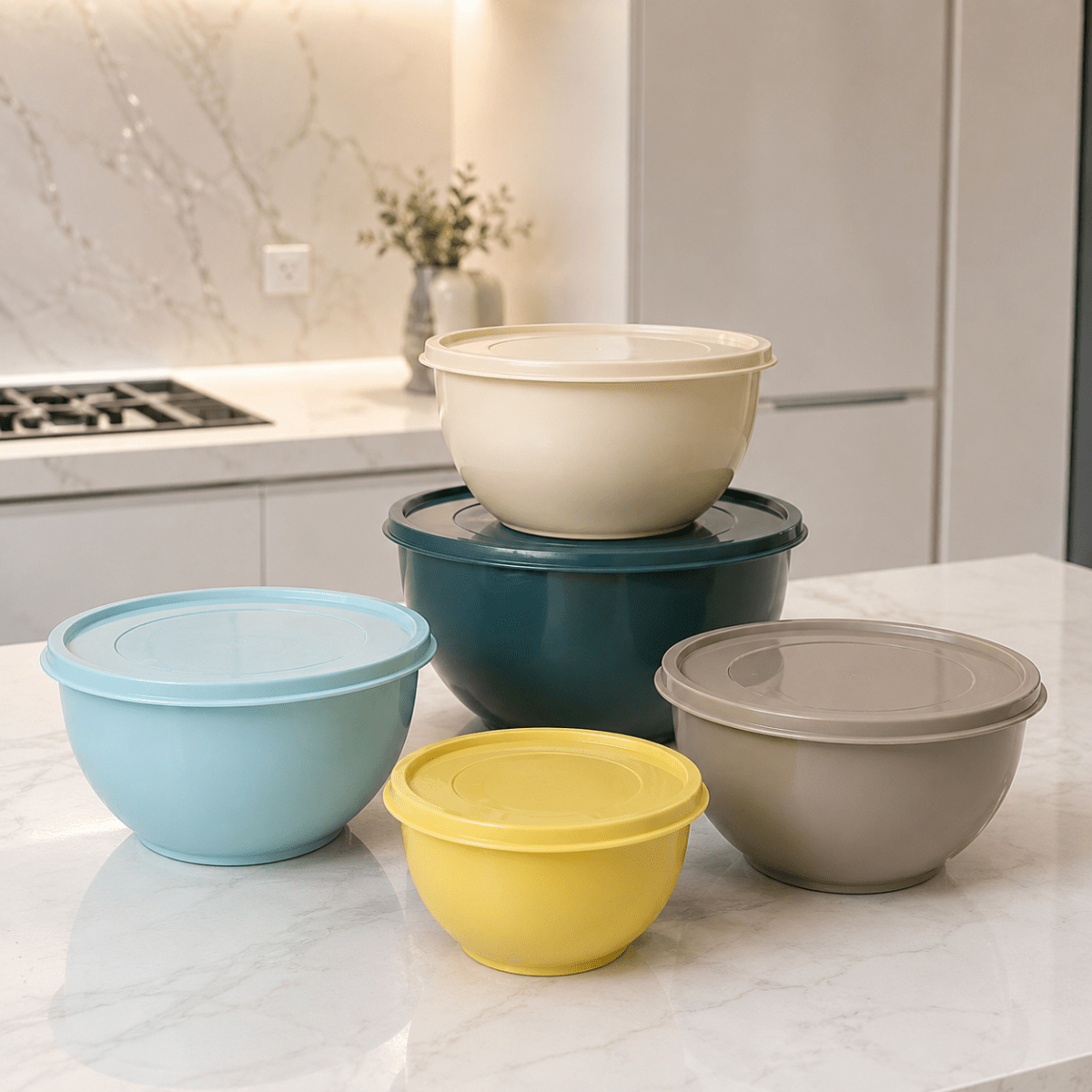 IKEA GARNITYREN Bowl with Lid Set of 5 – Mixed Colours - Al Thahani Furniture