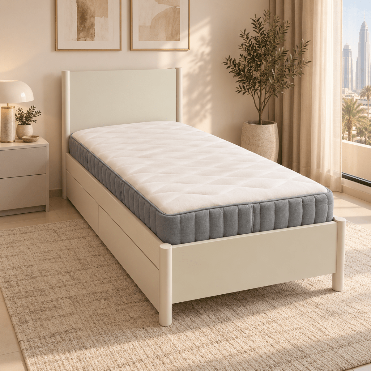 IKEA GULLABERG Single Bed with 2 Storage Drawers & Mattress – White – 90 × 200 cm - Al Thahani Furniture