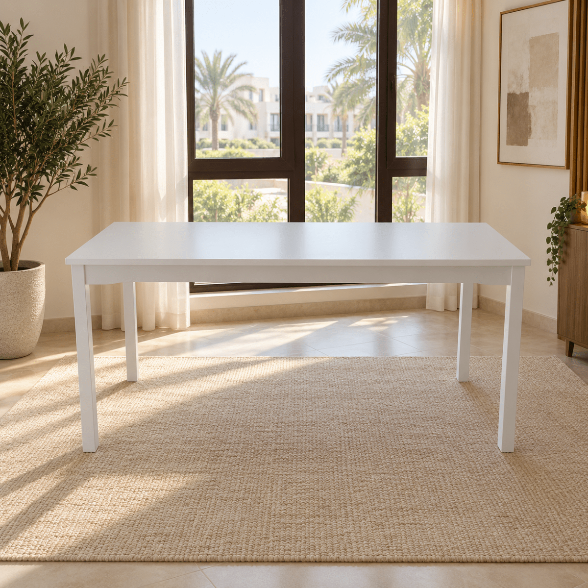 IKEA HAUGA 6-Seater Dining Table – White/Birch Veneer – 168 × 74 cm - Al Thahani Furniture