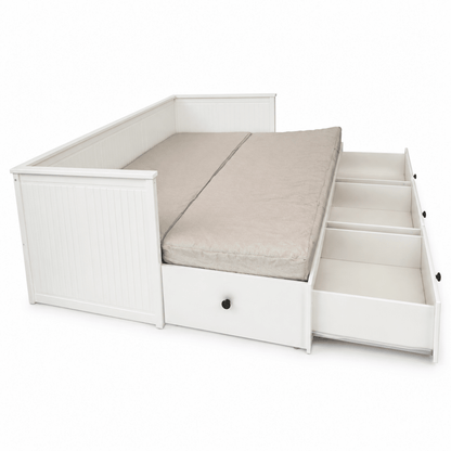 IKEA HEMNES Day-Bed with 3 Drawers &amp; 2 Mattresses – White – 80 × 200 / 160 × 200 cm - Al Thahani Furniture