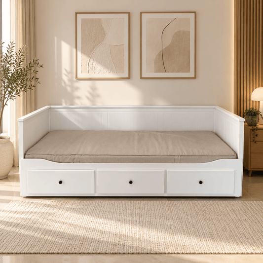 IKEA HEMNES Daybed with 3 Storage Drawers & Mattresses – White – 80 × 200 / 160 × 200 cm - Al Thahani Furniture