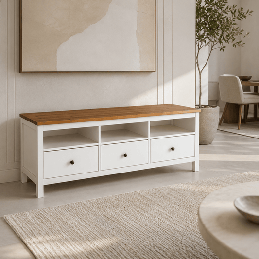 IKEA HEMNES TV Bench – White Stain / Light Brown – 148 × 47 × 57 cm - Al Thahani Furniture