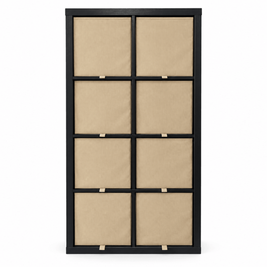 IKEA KALLAX 8-Cube Storage Unit with 8 DRÖNA Boxes – Black-Brown & Beige – 77 × 147 cm - Al Thahani Furniture