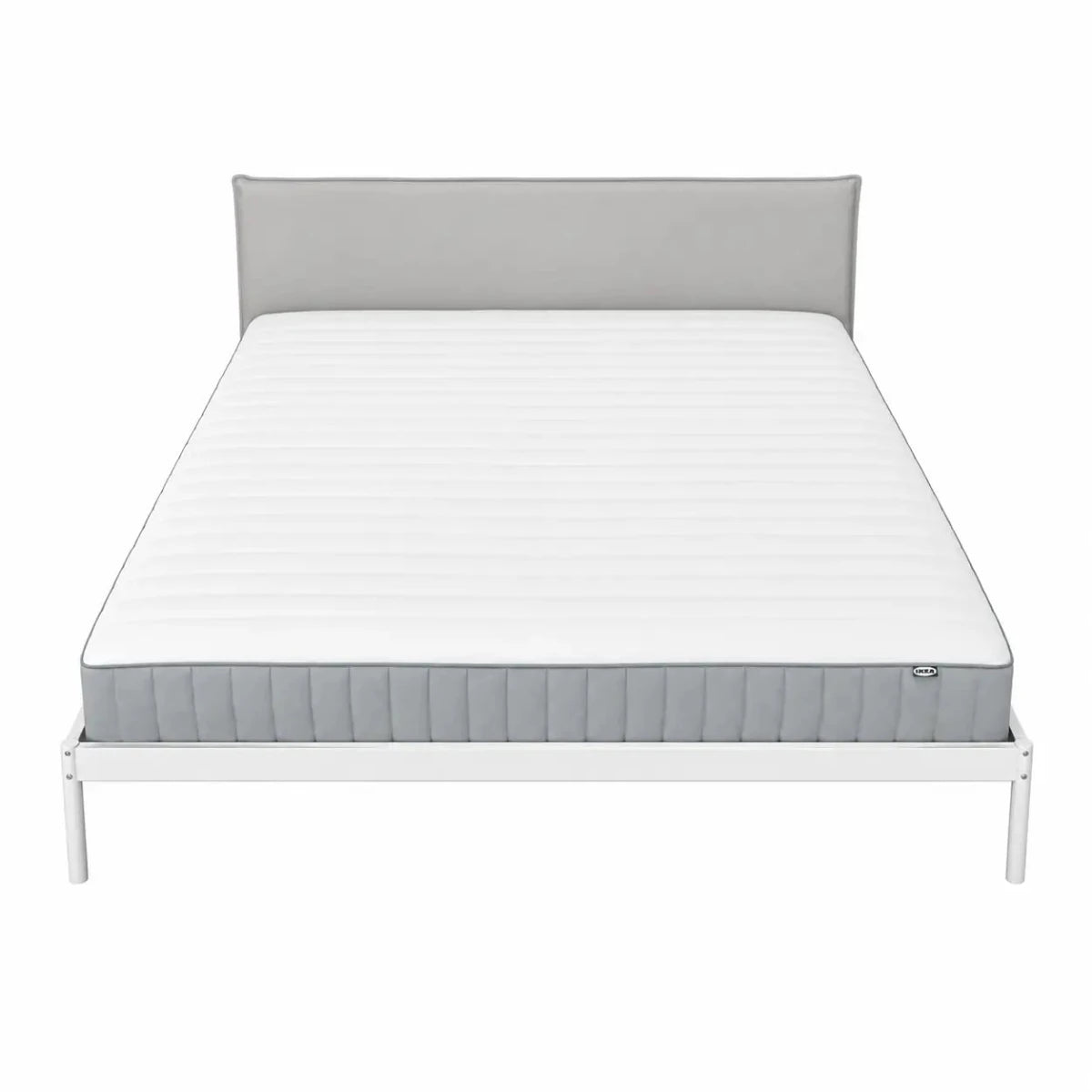 IKEA King Upholstered Bed Set with Mattress | White/Grey, 180x200 cm - used 5 months - Al Thahani Furniture