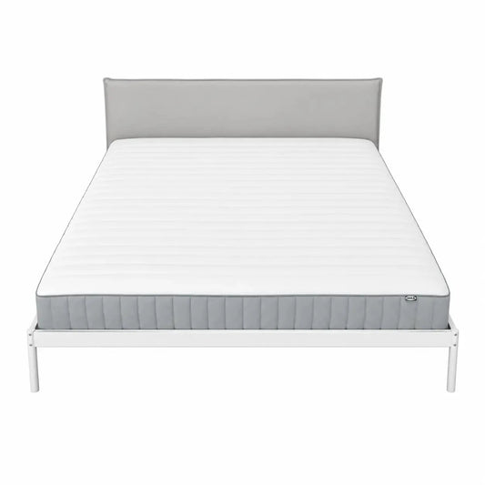 IKEA King Upholstered Bed Set with Mattress | White/Grey, 180x200 cm - used 5 months - Al Thahani Furniture