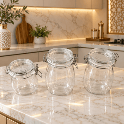 IKEA KORKEN 3-Piece Glass Storage Jar Set with Clamp Lids – Clear - Al Thahani Furniture