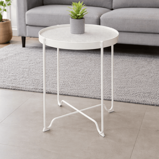 IKEA KROKHOLMEN Coffee Table – Beige Metal Mesh – Circular Design – Indoor/Outdoor – 73x44 cm - althahanifurniture
