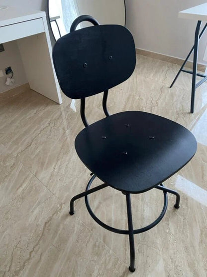 IKEA KULLABERG Swivel Chair | Industrial‑Style Design | Black Metal Frame | Natural Wood Seat | 360° Swivel - althahanifurniture