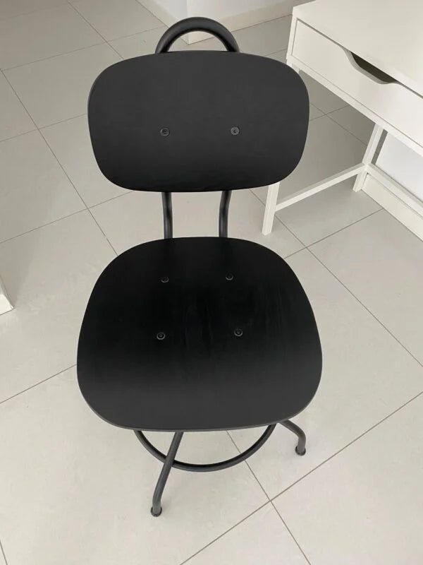 IKEA KULLABERG Swivel Chair | Industrial‑Style Design | Black Metal Frame | Natural Wood Seat | 360° Swivel - althahanifurniture