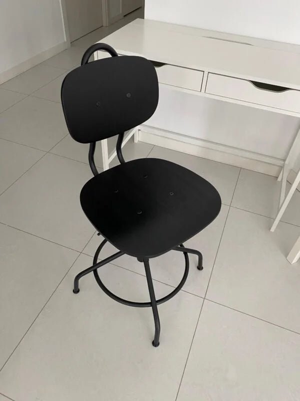 IKEA KULLABERG Swivel Chair | Industrial‑Style Design | Black Metal Frame | Natural Wood Seat | 360° Swivel - althahanifurniture