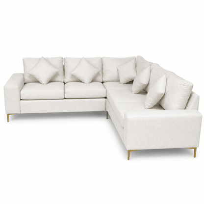 IKEA L-Shaped Corner Sectional Sofa | Ivory / Off-White with Gold-Tone Legs - Al Thahani Furniture