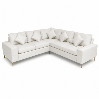 IKEA L-Shaped Corner Sectional Sofa | Ivory / Off-White with Gold-Tone Legs - Al Thahani Furniture