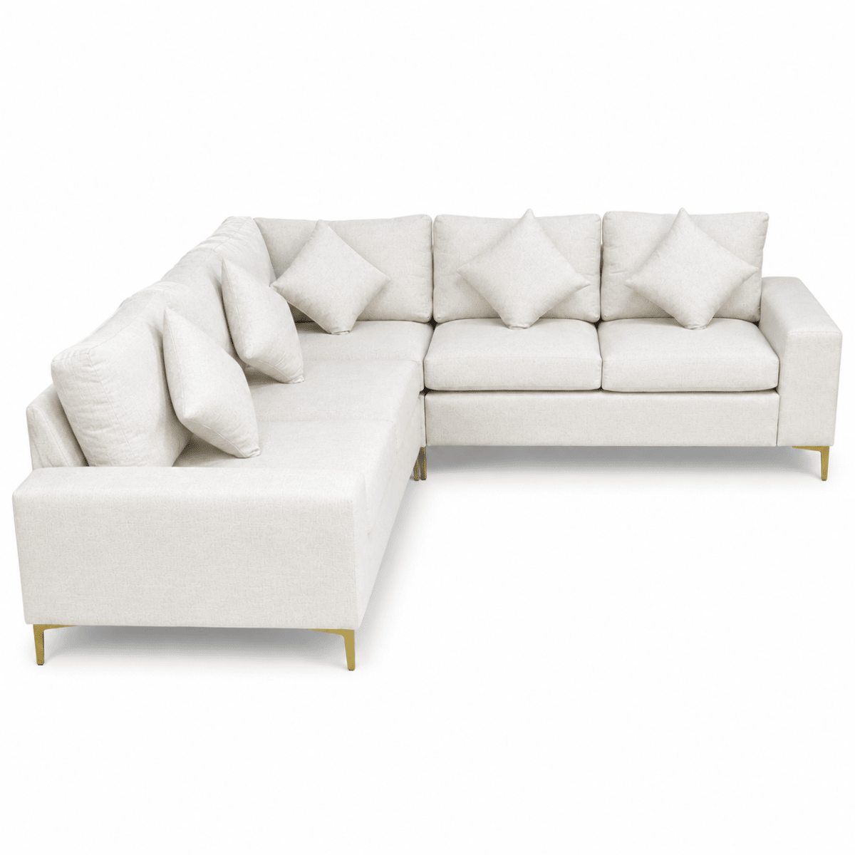 IKEA L-Shaped Corner Sectional Sofa | Ivory / Off-White with Gold-Tone Legs - Al Thahani Furniture