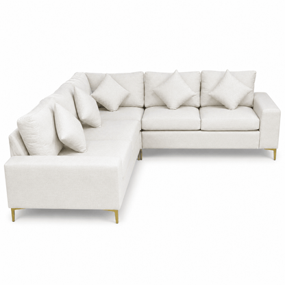 IKEA L-Shaped Corner Sectional Sofa | Ivory / Off-White with Gold-Tone Legs - Al Thahani Furniture