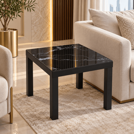 IKEA LACK Square Side Table with Black Marble-Effect Top – 55 × 55 × 45 cm - Al Thahani Furniture