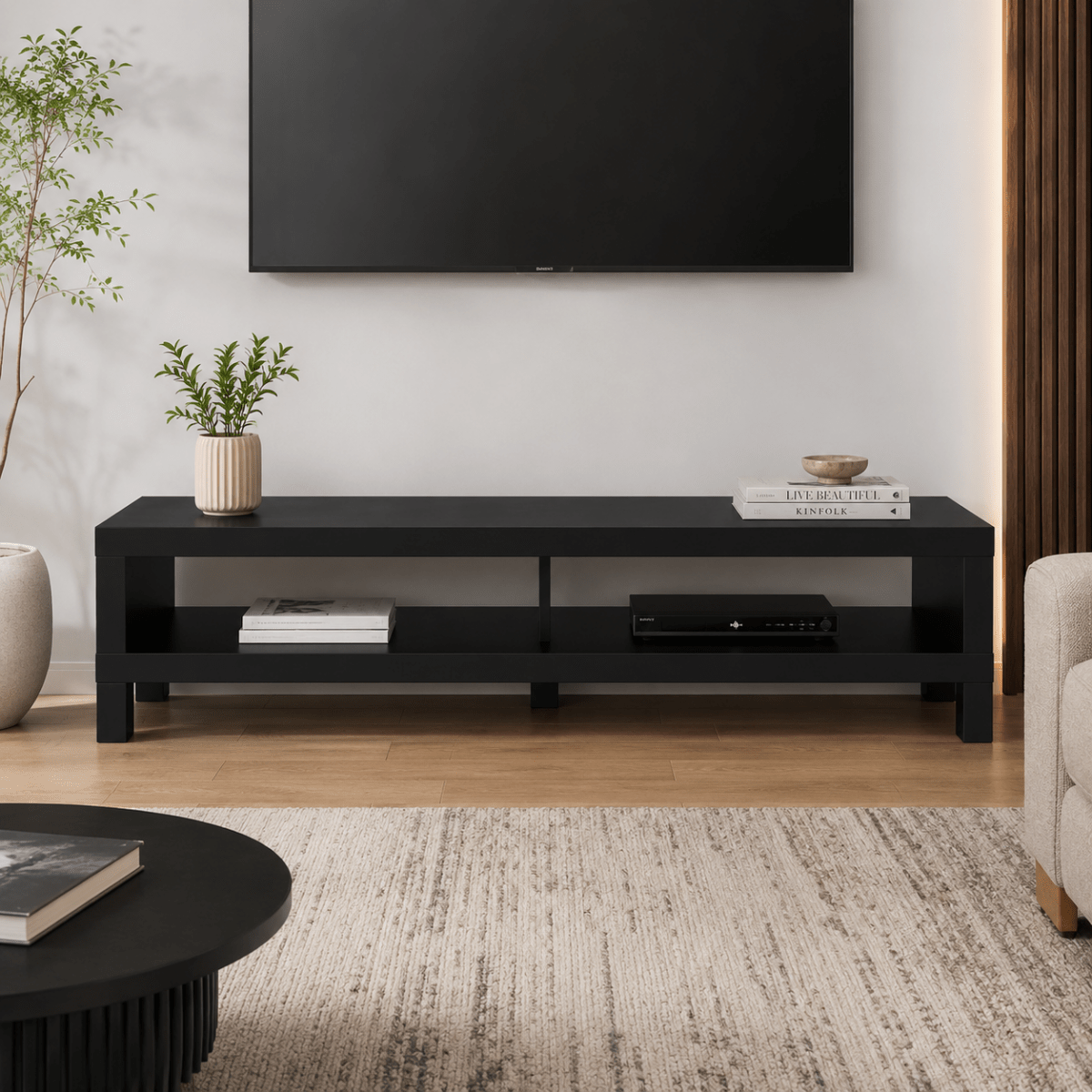 IKEA LACK TV Bench | Black-Brown, 160x35x36 cm - used 4 months - Al Thahani Furniture
