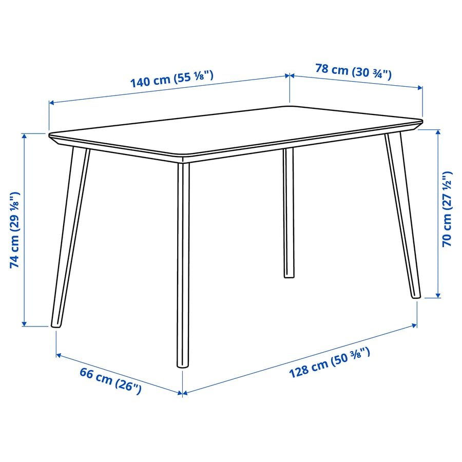 IKEA LISABO Dining Table – 140x78 cm, Ash Veneer, Solid Birch Legs - althahanifurniture