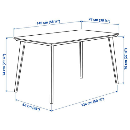 IKEA LISABO Dining Table – 140x78 cm, Ash Veneer, Solid Birch Legs - althahanifurniture