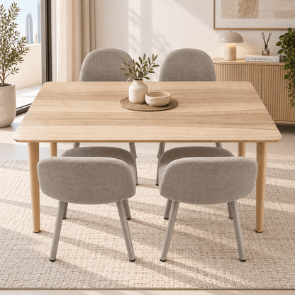 IKEA LISABO Dining Table with 4 JYSK EJSTRUP Upholstered Chairs – 140 × 78 cm – Ash & Beige - Al Thahani Furniture