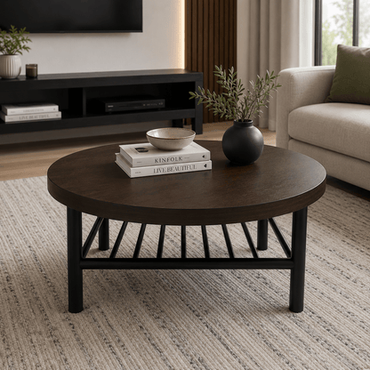 IKEA LISTERBY Coffee Table | Dark Brown Beech Veneer, 90 cm Diameter - used 5 months - Al Thahani Furniture