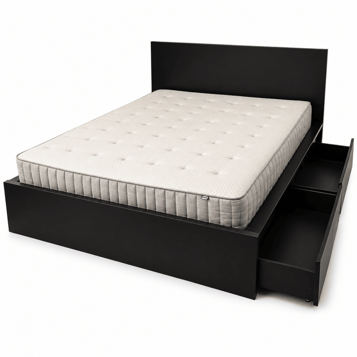 IKEA MALM Bed Frame with 2 Storage Boxes & Mattress – Black-Brown – 160 × 200 cm - Al Thahani Furniture