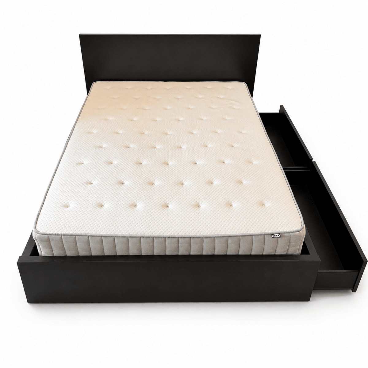 IKEA MALM Bed Frame with 2 Storage Boxes & Mattress – Black-Brown – 160 × 200 cm - Al Thahani Furniture