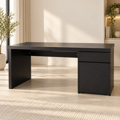 IKEA MALM Desk with Drawer & Storage Cabinet – Black-Brown – 140 × 65 cm - Al Thahani Furniture