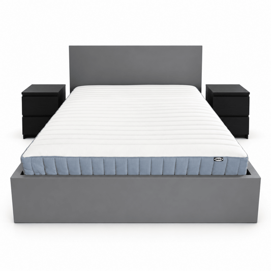 IKEA MALM Double Bed Set with Mattress & 2 Bedside Drawers – Grey/Black-Brown – 140 × 200 cm - Al Thahani Furniture