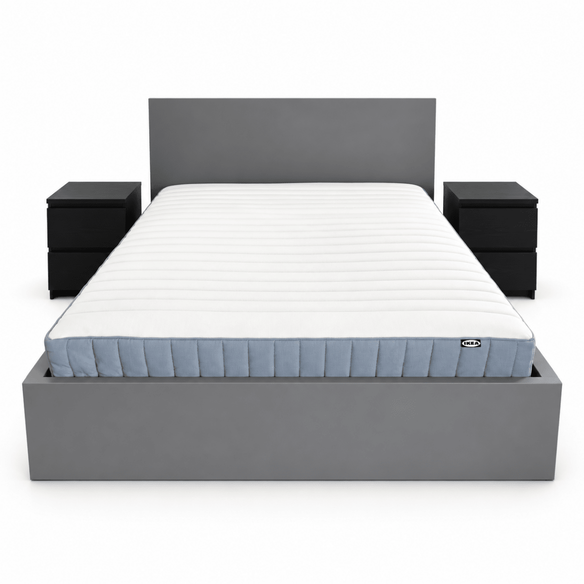 IKEA MALM Double Bed Set with Mattress & 2 Bedside Drawers – Grey/Black-Brown – 140 × 200 cm - Al Thahani Furniture