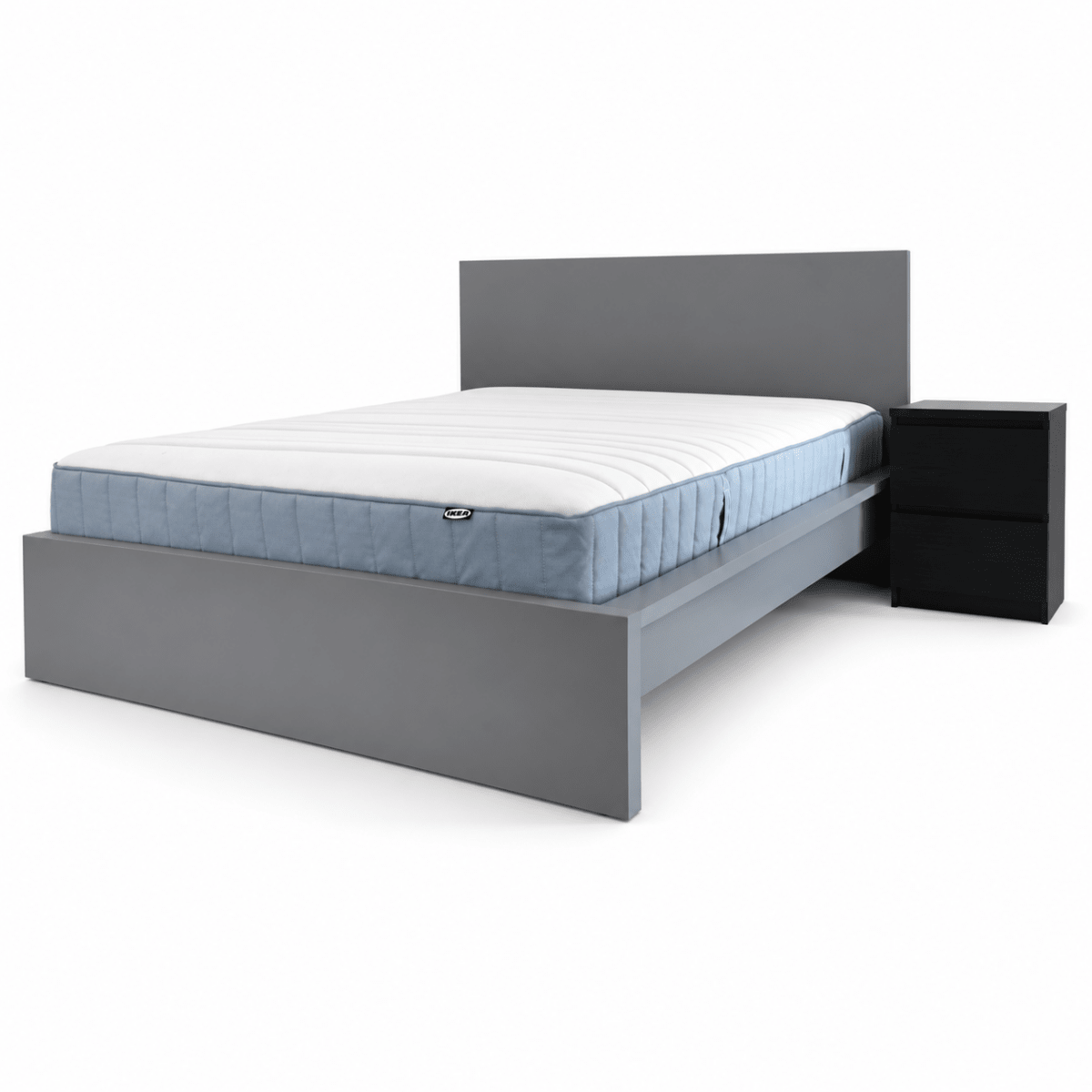 IKEA MALM Double Bed Set with Mattress & 2 Bedside Drawers – Grey/Black-Brown – 140 × 200 cm - Al Thahani Furniture