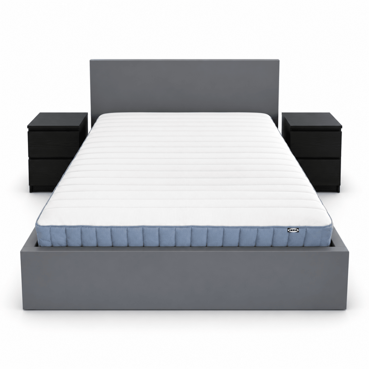 IKEA MALM Double Bed Set with Mattress & 2 Bedside Drawers – Grey/Black-Brown – 140 × 200 cm - Al Thahani Furniture