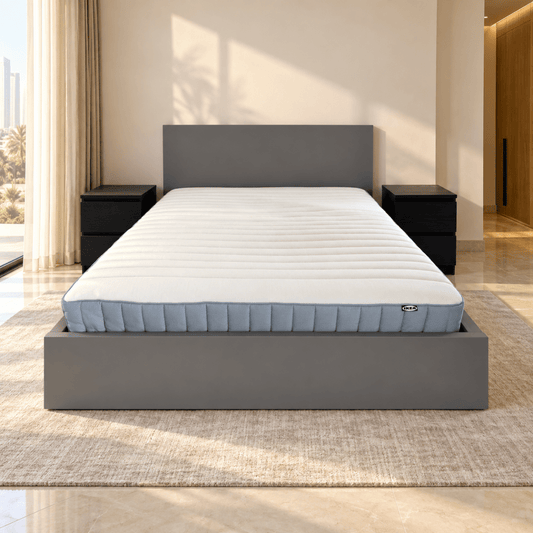 IKEA MALM Double Bed Set with Mattress & 2 Bedside Drawers – Grey/Black-Brown – 140 × 200 cm - Al Thahani Furniture