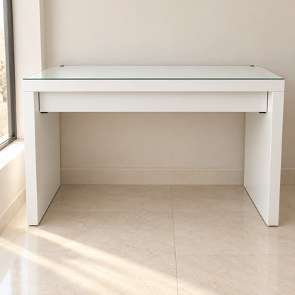 IKEA MALM Dressing Table with Glass Top & Drawer – White – 120 × 41 × 78 cm - Al Thahani Furniture