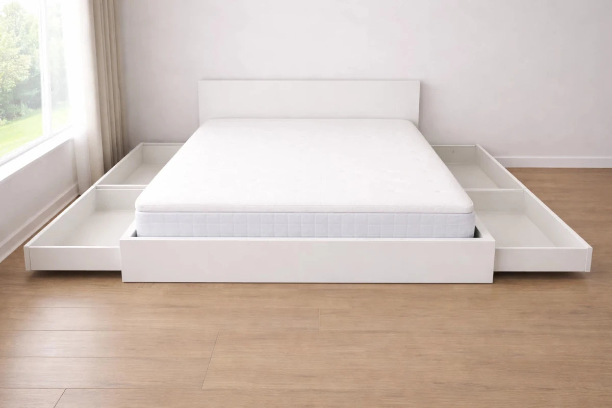 IKEA MALM King Bed with Mattress & Nightstands – 180x200 cm – 4 Under - Bed Storage Drawers - althahanifurniture