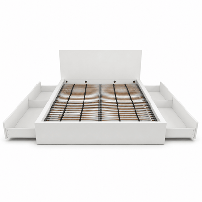 IKEA MALM Queen Bed Frame with Mattress & 4 Under-Bed Storage Boxes | White, 160x200 cm - Al Thahani Furniture