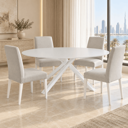 IKEA MARIEDAMM Oval Dining Table with 4 Upholstered Chairs – White – 180 × 100 cm - Al Thahani Furniture