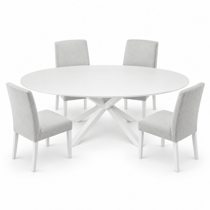 IKEA MARIEDAMM Oval Dining Table with 4 Upholstered Chairs – White – 180 × 100 cm - Al Thahani Furniture