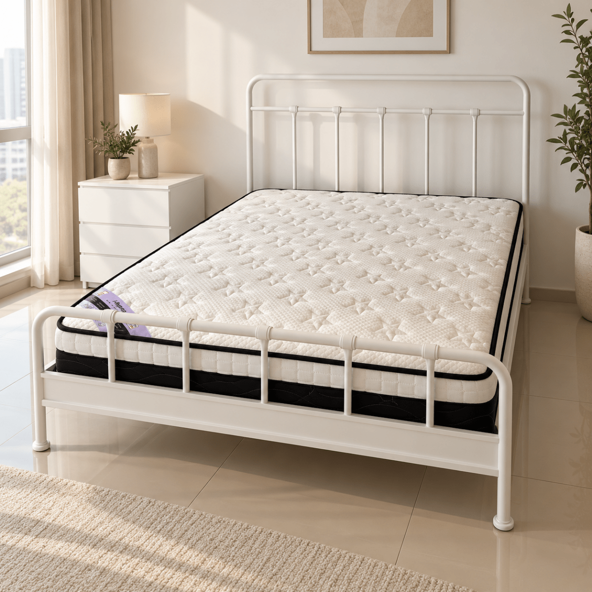 IKEA MELLGRUND Double Bed with Mattress – 140 × 200 cm – Off-White Metal - Al Thahani Furniture