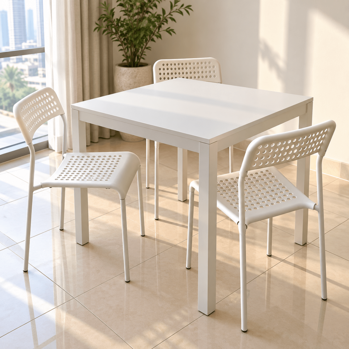 IKEA MELLTORP / ADDE Dining Set with 3 Chairs – 75 × 75 cm – White - Al Thahani Furniture