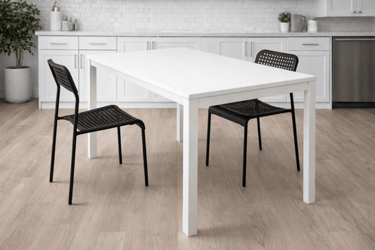 IKEA MELLTORP Dining Table & 4 ADDE Chairs Set – White Table, Black Chairs, Modern, Stackable - althahanifurniture