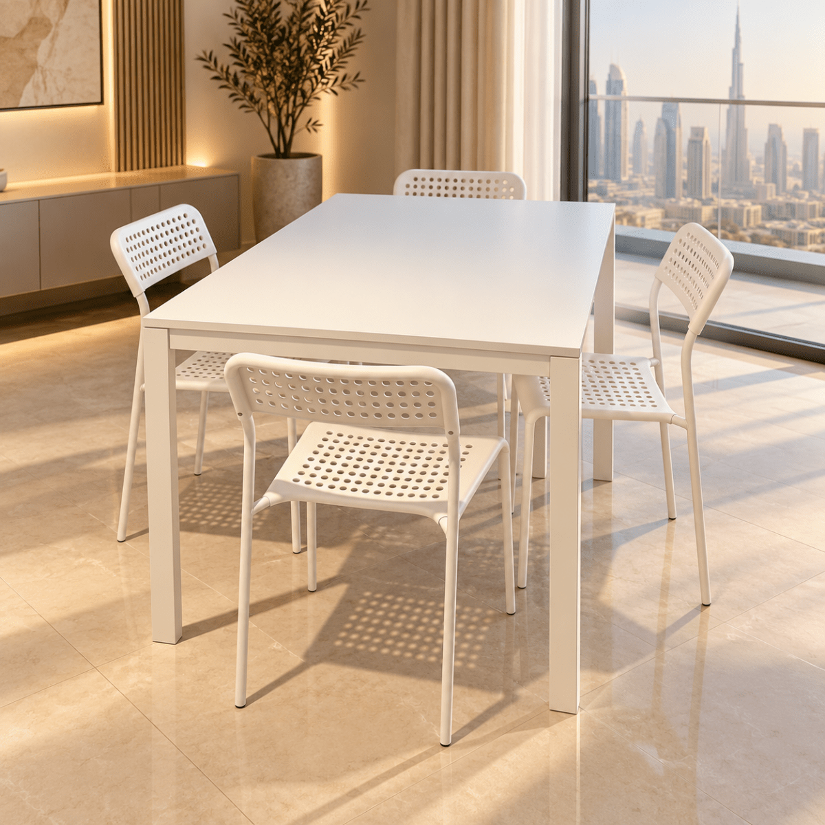 IKEA MELLTORP Dining Table with 4 ADDE Chairs – White – 125 × 75 cm - Al Thahani Furniture