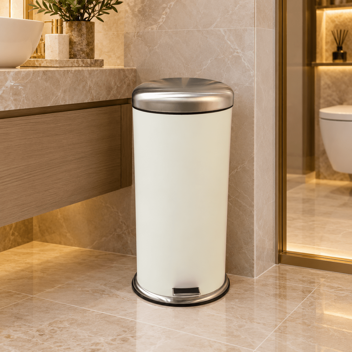 IKEA MJÖSA 30L Pedal Bin – White & Stainless Steel - Al Thahani Furniture