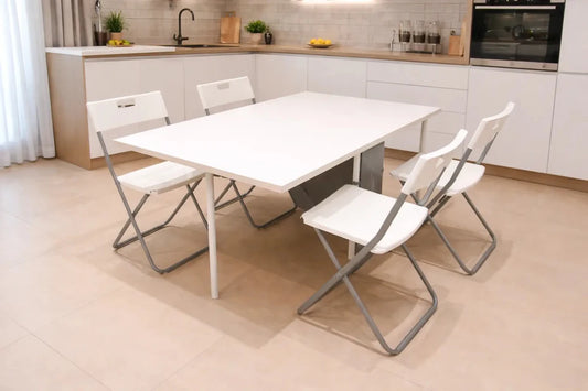 IKEA MUDDUS Drop - Leaf Table & GUNDE Folding Chairs Set – Space - Smart Dining Solution – 48/92x60x74 cm Table - althahanifurniture