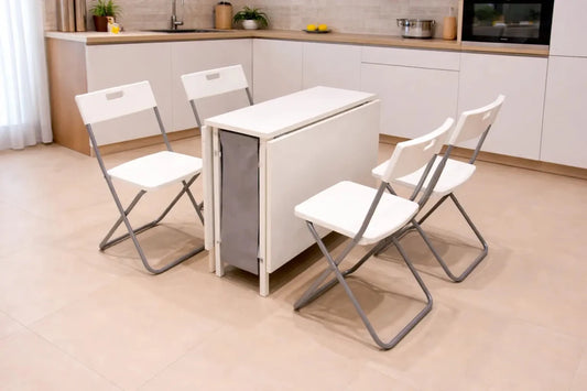 IKEA MUDDUS Drop - Leaf Table & GUNDE Folding Chairs Set – Space - Smart Dining Solution – 48/92x60x74 cm Table - althahanifurniture