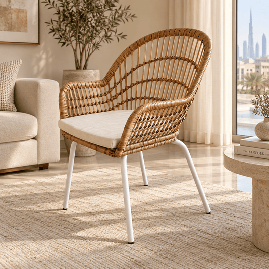 IKEA NILSOVE Chair with Armrests – Rattan / White - Al Thahani Furniture