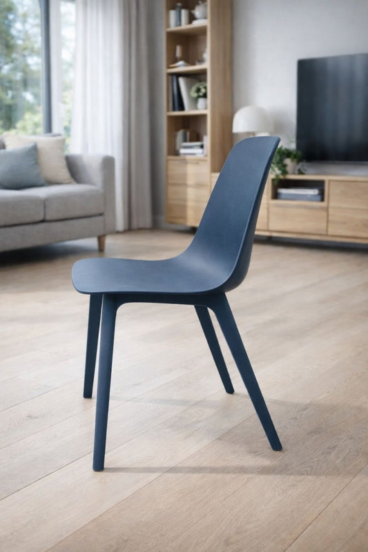 IKEA ODGER Chair – Modern Minimalist, Wood - Flecked Finish, Blue, Contoured Seat, 45x51x81 cm - althahanifurniture