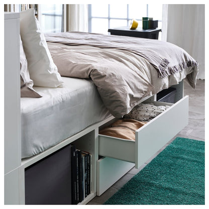 IKEA PLATSA Bed Frame with 2 Drawers – White/Fonnes, 142x244x103 cm, Modular Storage Bed - althahanifurniture