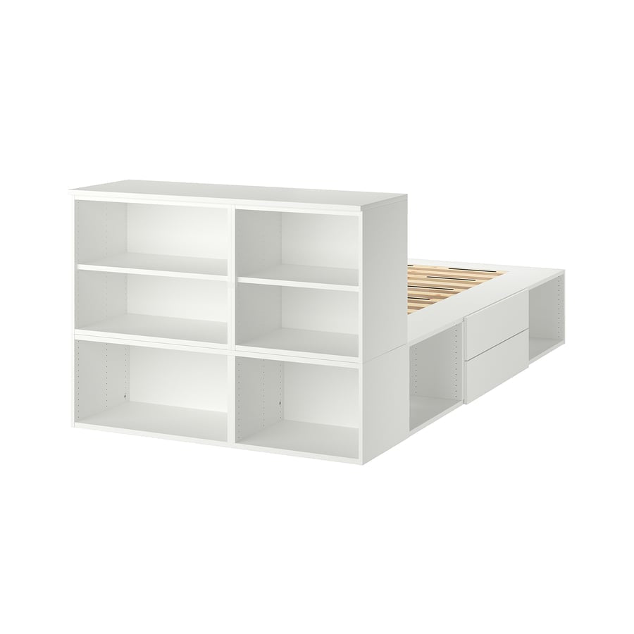 IKEA PLATSA Bed Frame with 2 Drawers – White/Fonnes, 142x244x103 cm, Modular Storage Bed - althahanifurniture