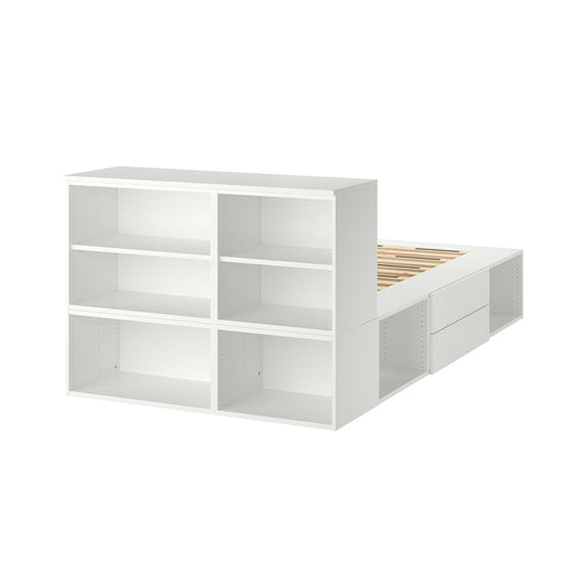 IKEA PLATSA Bed Frame with 2 Drawers – White/Fonnes, 142x244x103 cm, Modular Storage Bed - althahanifurniture