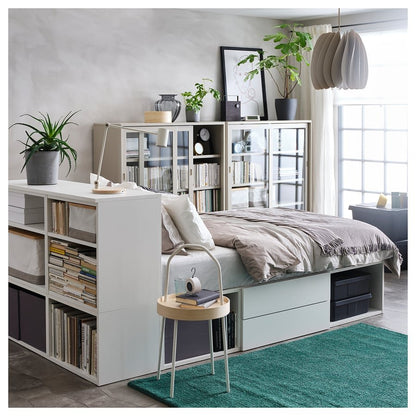 IKEA PLATSA Bed Frame with 2 Drawers – White/Fonnes, 142x244x103 cm, Modular Storage Bed - althahanifurniture